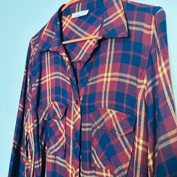 Blu Pepper Plaid Maroon Blue Checkered Flannel Button Front Shirt Size Large - Picture 6 of 11